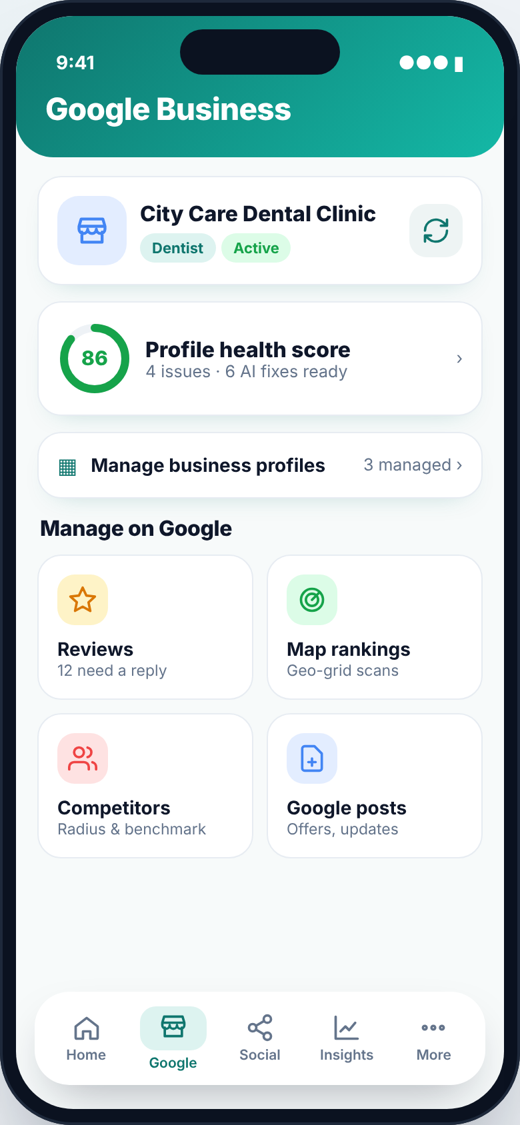 GrowWings app — Google tab