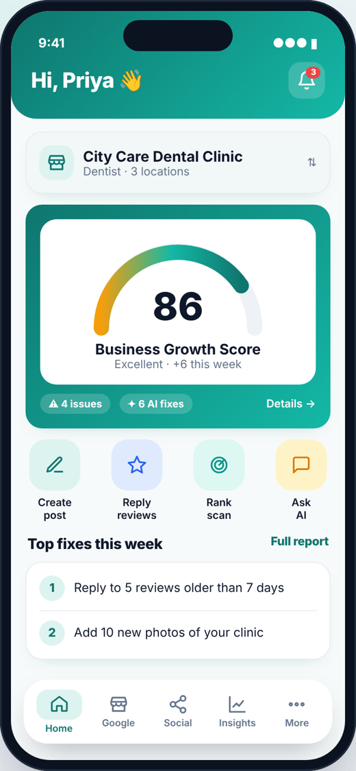 GrowWings app — Growth score